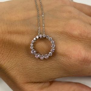 Suzy Levian Sterling Silver Light Pink CZ Circle Pendant NWT